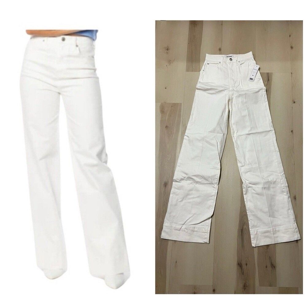 NEW Juicy Couture Women Size 24 White Denim Wide Leg Cuff High Rise Flare Jeans